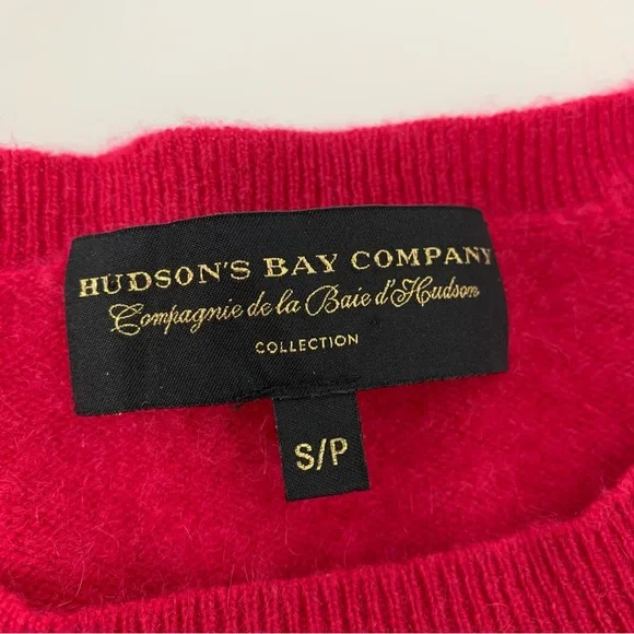 Cashmere Sweater Fushia Pink Sz Small Hudson’s Bay Crew Neck Quiet Luxury Soft - Picture 8 of 11